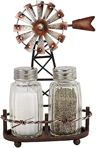 Ebros-65Tall-Rustic-Country-Farm-Agricultural-Windmill-Outpost-Salt-And-Pepper-Shakers-Holder-Display-Stand-Set-Western-Kitchen-Dining-Home-Decor-Centerpiece-In-Aged-Bronze-Finish Ebros 65Tall Rustic Country Farm Agricultural Windmill Outpost Salt And Pepper Shakers Holder Display Stand Set Western Kitchen Dining Home Decor Centerpiece In Aged Bronze Finish