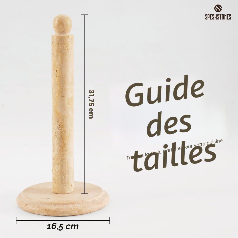 SPESHSTONES Travertin Round Porte-Serviettes en Papier marbré de 31,8 cm pour essuie-Tout de Cuisine Fait à la Main avec Support