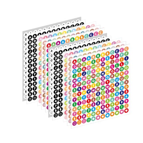 10 hojas de calcomanías de letras pequeñas de 1/2 pulgada, redondas, coloridas del alfabeto, calcomanías autoadhesivas para álbumes de recortes, manualidades decorativas
