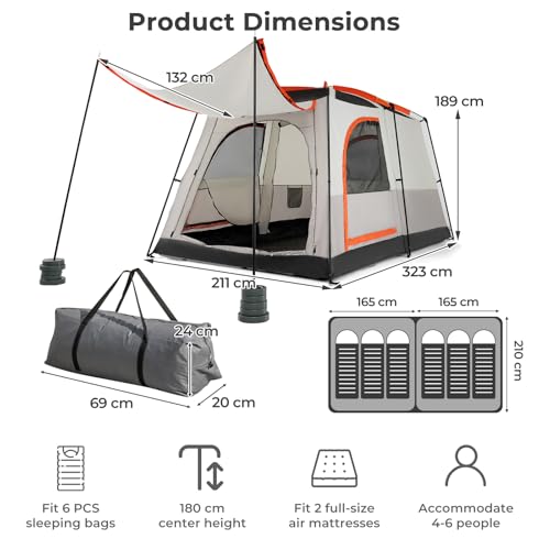 Carpa de camping para 4-6 personas con toldo impermeable miniatura 3