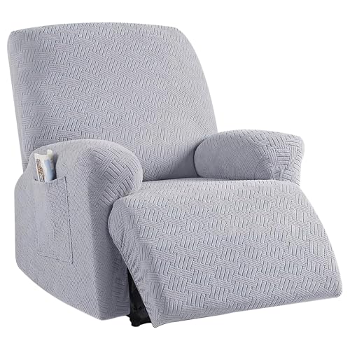Protective Recliner Chair Cover, Non Slip Recliner Cover with Pocket, Stretch Couch Cover Slipcovers, Multipurpose Jacquard Recliner Sofa Slipcovers Furniture Protector Covers for Home (Light Grey)