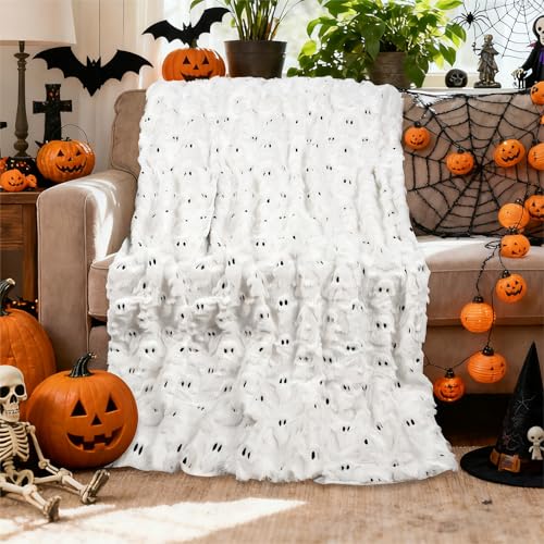 Halloween Decor Ghost Throw Blanket - 50x60 Soft Blankets Halloween Decorations for Sofa Couch Home Cozy Faux Fur Warm Ghost Themed Thanksgiving Gifts for Living Room Bed Women Men