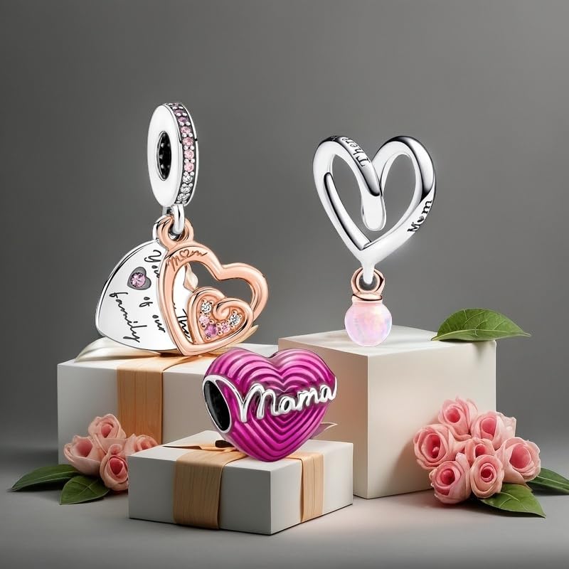 Image of Mom Family Charms Bead for Bracelets and Necklaces Jewelry Charm for Women Valentine Mother's Day