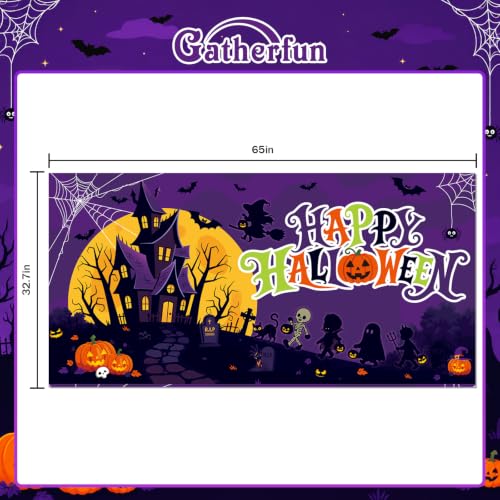Image of Halloween Decorations Outdoor, Halloween Backdrop 65 inch x 32.7 inch Plastic Banner for Wall and Window, Spooky Party Decor, Indoor Outdoor Use, Outdoor Halloween Decorations, Trick or Treat Supplies