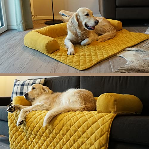 Lous Sofaschutz Hund – Hundedecke Sofa Hundebett Couch – Handgefertigte Hundematte mit Rand – Waschbar bis 90 Grad und besonders kuschlig – Größe: XL ca. 117x97x15cm (Braun)