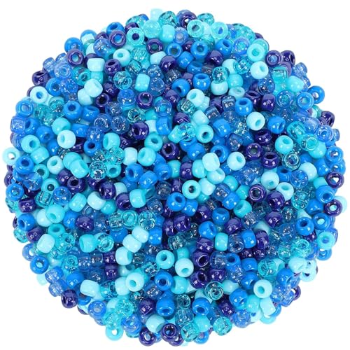 UPINS Blue Pony Beads 1200Pcs Glitter Blue Pony Beads Bulk for Crafts Hair Hanukkah Friendship Winter Holiday Party Decoration Supplies