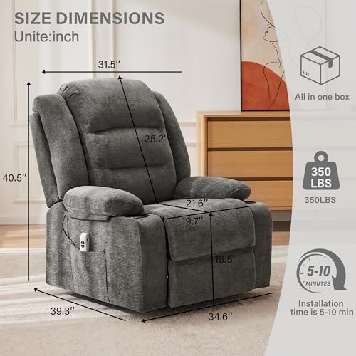 Power Recliner Chair with Cup Holders, Electric Recliner Chair for Adults, Living Room Reclining Chair, Home Theater Seating Lounge Chair (1, Gray) - Image 3
