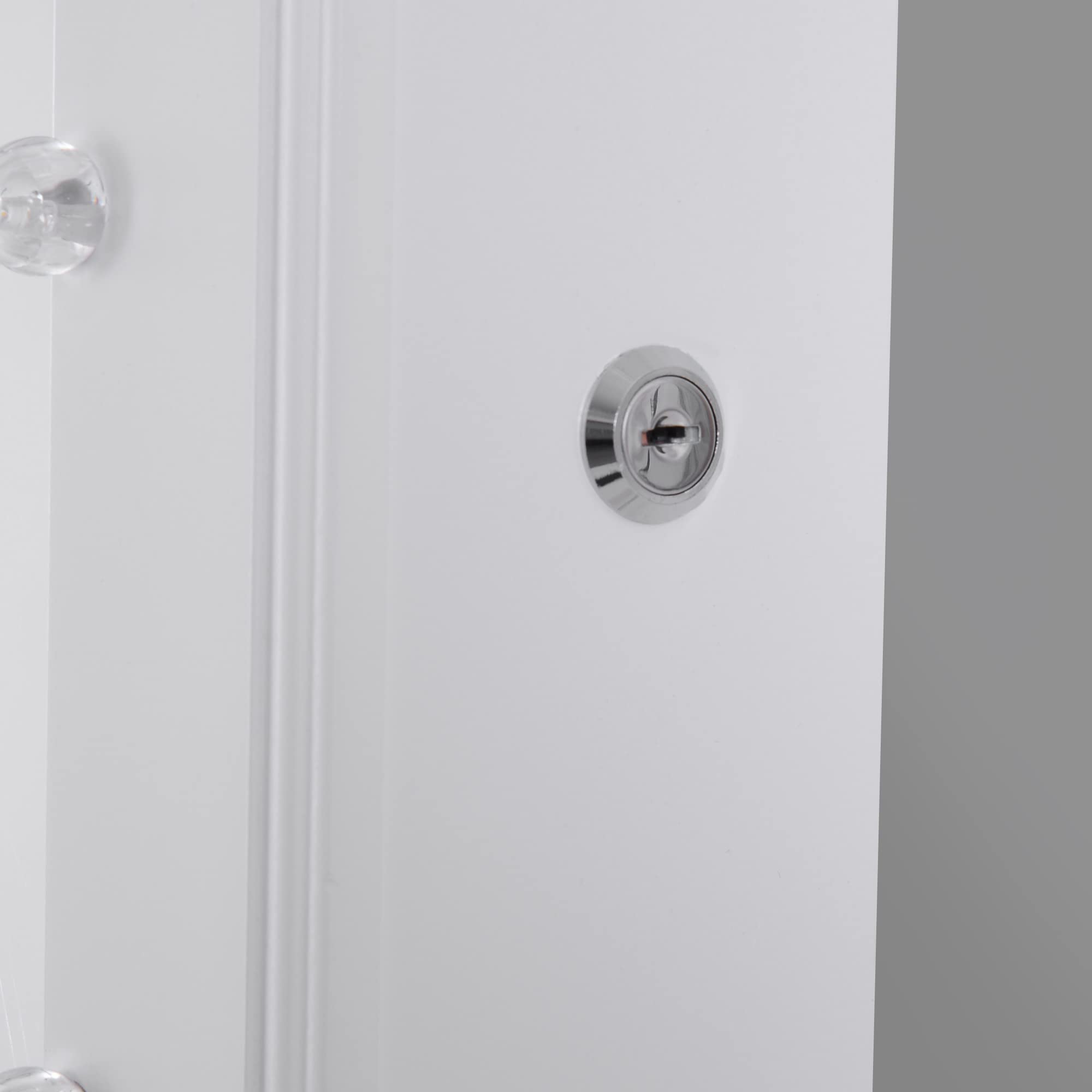 HOMCOM Espejo Joyero con 20 Luces LED Armario Joyero Reclinable con Guardajoyas Anillos Pendientes Collares Cerradura y Llaves 40x37x146 cm Blanco