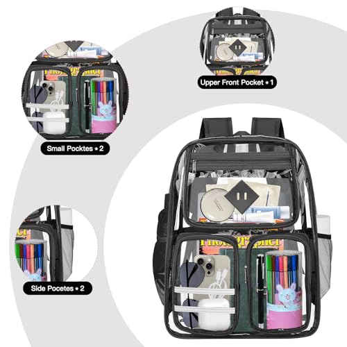 Kids' Backpacks,Transparent Backpack, with Water-Resistant PVC Plastic Material and Ruggedly Reinforced Shoulder Straps, Clear (Black)4