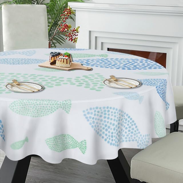 Miniatura 5 de Mantel redondo con estampado de océano, mantel con estampado de pescado, lavable, resistente a las arrugas, para el hogar, cocina, comedor, picnic,