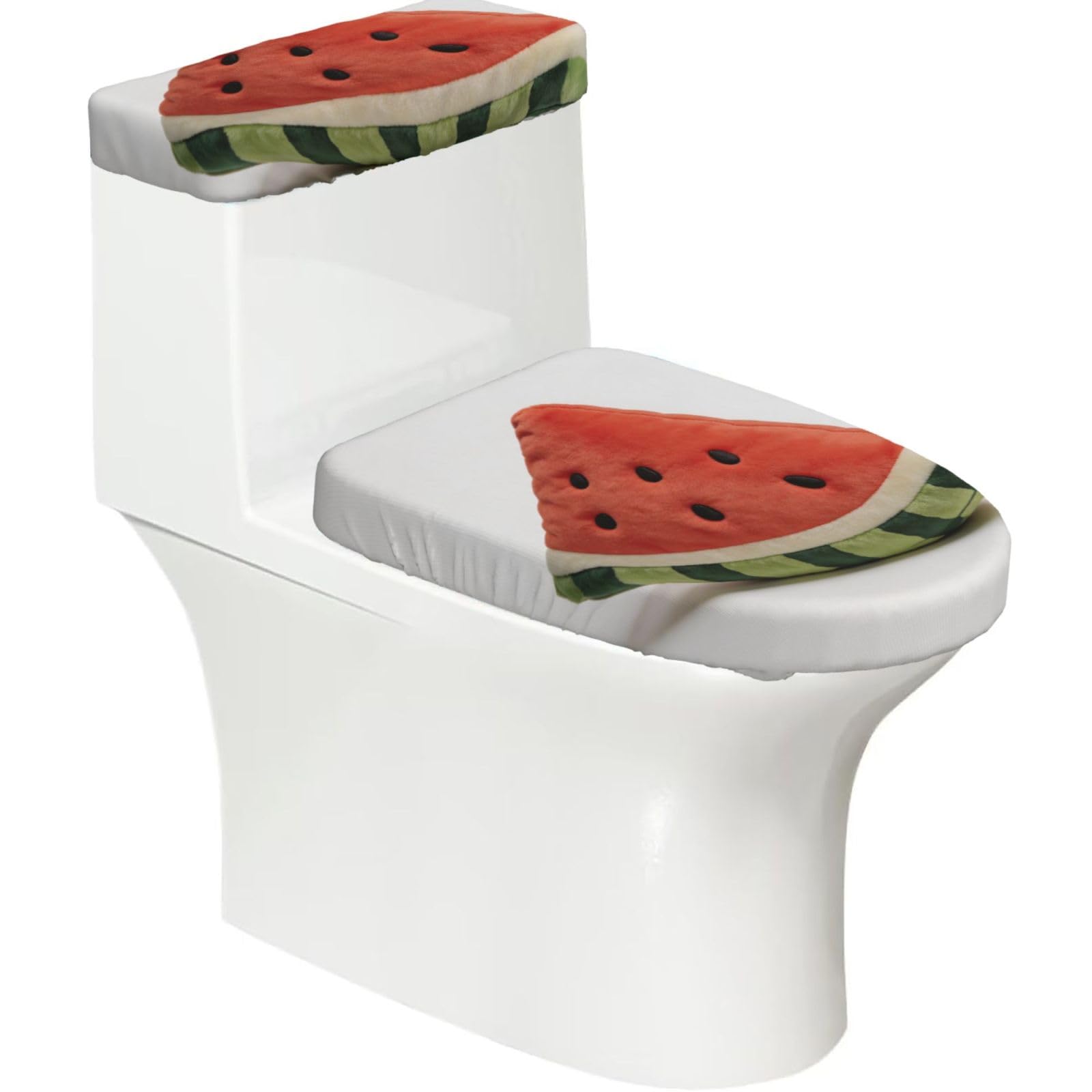 Watermelon Slice Elastic Toilet Cover Set of 2-Stretchy Lid and Tank Covers for Bathroom, Soft Washable U Shape Toilet Decor