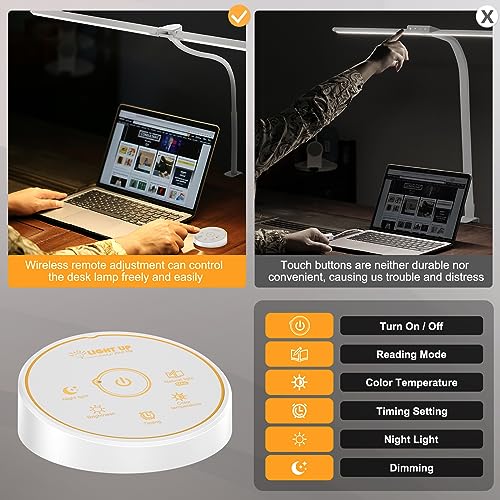 Image of Pzloz Led Desk Lamp for Office Home - Eye Caring Architect lamp with Clamp,Dual Screen Computer Monitor Work Smart Light: 24W 5 Color Flexible Adjustable Lighting Table Lamp for Study White