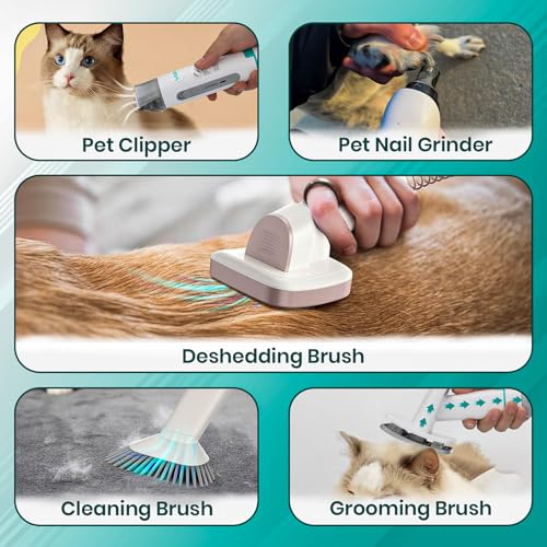 Image of VGR V-207 Professional 7-in-1 Pet Grooming Kit & Vacuum with High Suction Power, Rechargeable Pet Clipper with 180 Minutes Use | Complete Grooming Solution for Dogs and Cats (300 Watts, White)