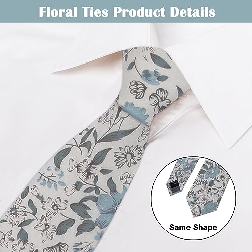 Image of Mantieqingway Men Skinny Tie Cotton Floral Necktie for Wedding Groomsmen Tie