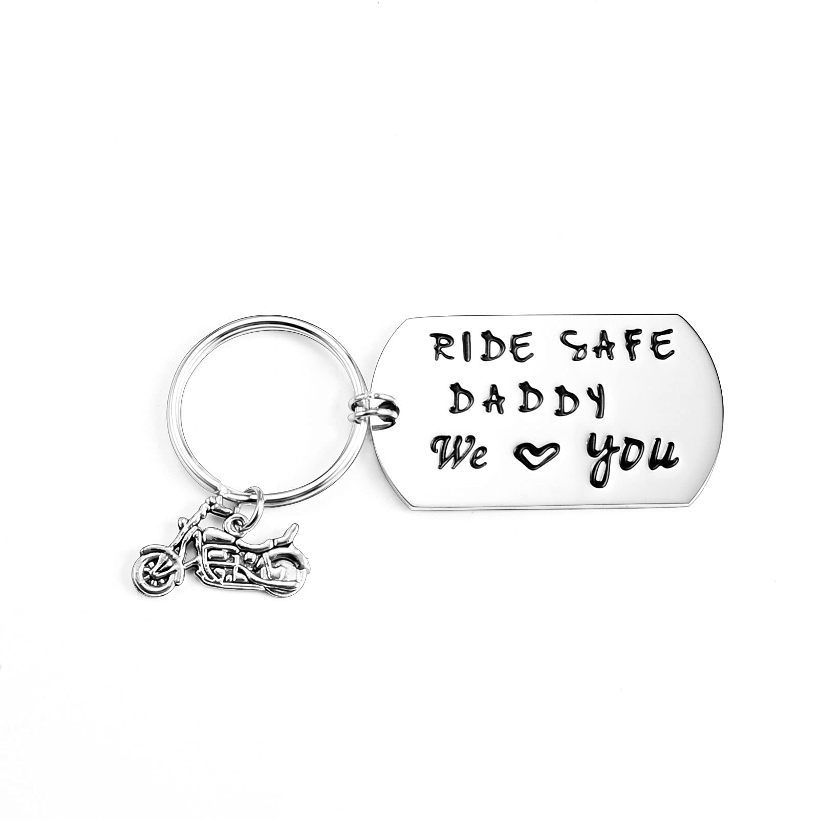 SUNSH Ride Safe Daddy We Love You Keychain for Men Dad Cool Motorcycle Biker Keyrings Father Gifts from Daughter/Son, Silver, S