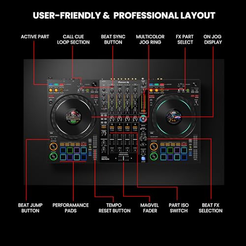 Image of Pioneer DJ DDJ-FLX10 4-Channel Professional DJ Controller - Black Bundle with Carrying Case, HDJ-CUE1 Headphones, XLR Cable, and Austin Bazaar Polishing Cloth