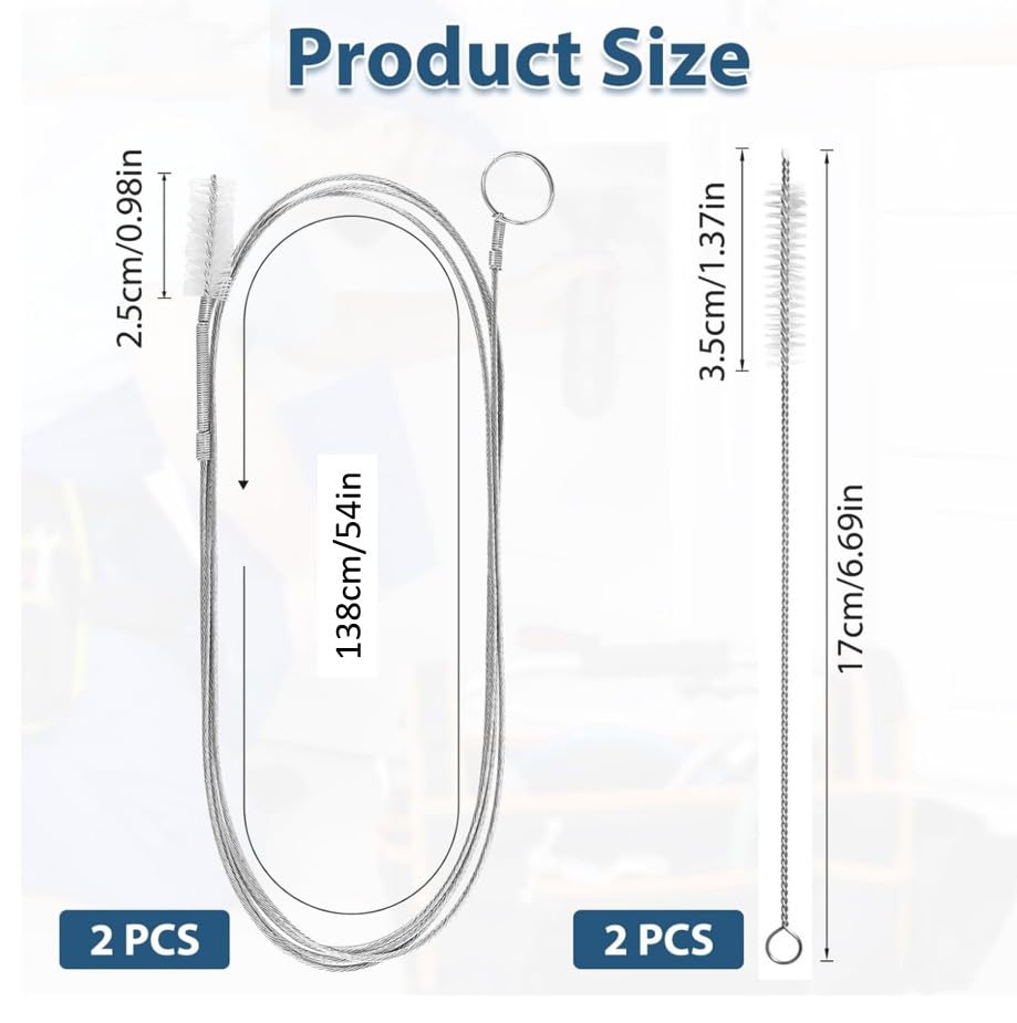 2er Set Flexible Abflussbürste 138cm Multifunktionale Reinigungsbürste Schlauchbürste Abflussreiniger Spirale Abfluss, Kühlschrankbürste, Lange Bürste für Rohre mit Schmalem Abflussloch