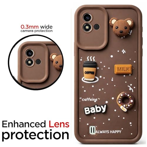 Image of Bintage Case Ball Bear| Donut| Milk Cake| Baby| Coffee Rubber Case Camera Protection Back Cover Compatible for Realme Narzo 50i - Brown