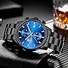 Affute Watches Men with Casual Waterproof Chronograph Quartz Watch Made of Stainless Steel and Metal, Auto Date in Colourful Hands - Black Blue #5