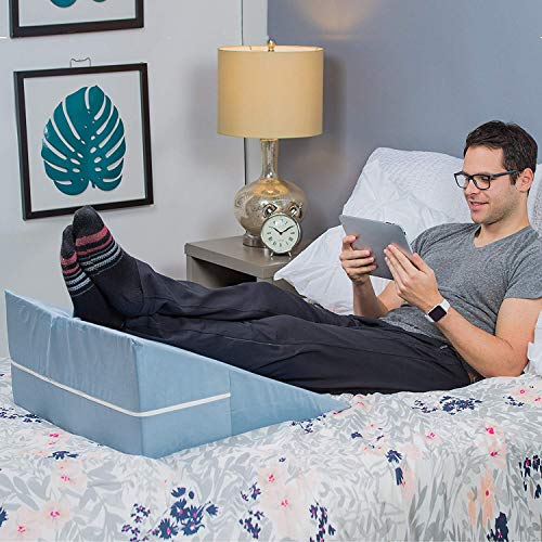 Image of DMI Bed Wedge Pillow and Triangle Wedge with Elevated Incline for Neck Pain, Headaches, Reflux, Shoulders, Back Pain, Foot Support, Knee Pain or Restless Leg Syndrome, 24x24x10 inches, Blue