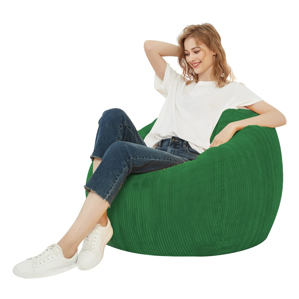 Langla-Shades Corduroy Bean Bag Chair Cover Washable Soft Beanbag Cover (No Filler) for Kids, Teens, Boys and Girls (XL/ 100cm x 120cm, Green)
