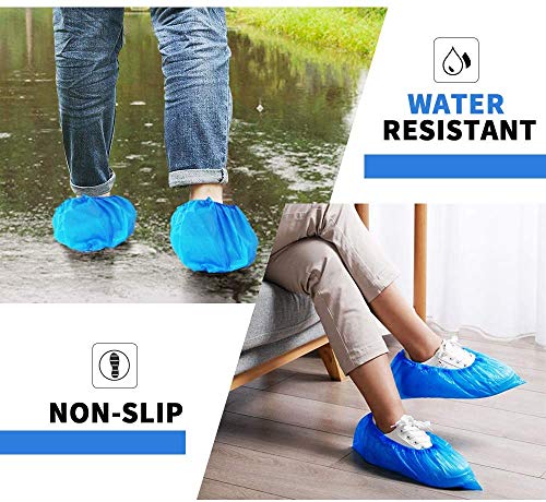 Buself Shoe Covers Disposable -100 Pack (50 Pairs) Disposable Shoe & Boot Covers Waterproof Slip Resistant Non Slip, Durable Boot&Shoes Cover, One Size Fits All (Clear Blue) (CPE Plastic) - Thumbnail 6