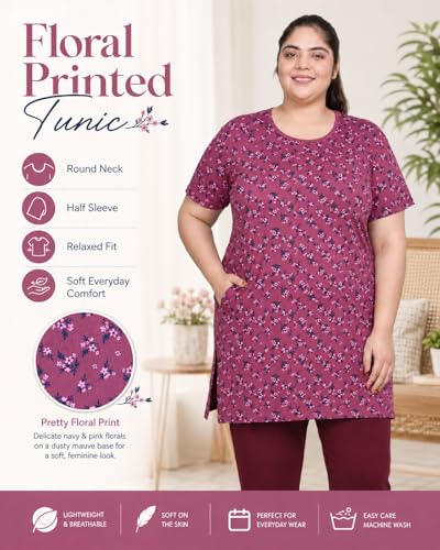 Image of In Love Women's All-Over Printed Cotton Plus Size Longline T-Shirt with Pockets