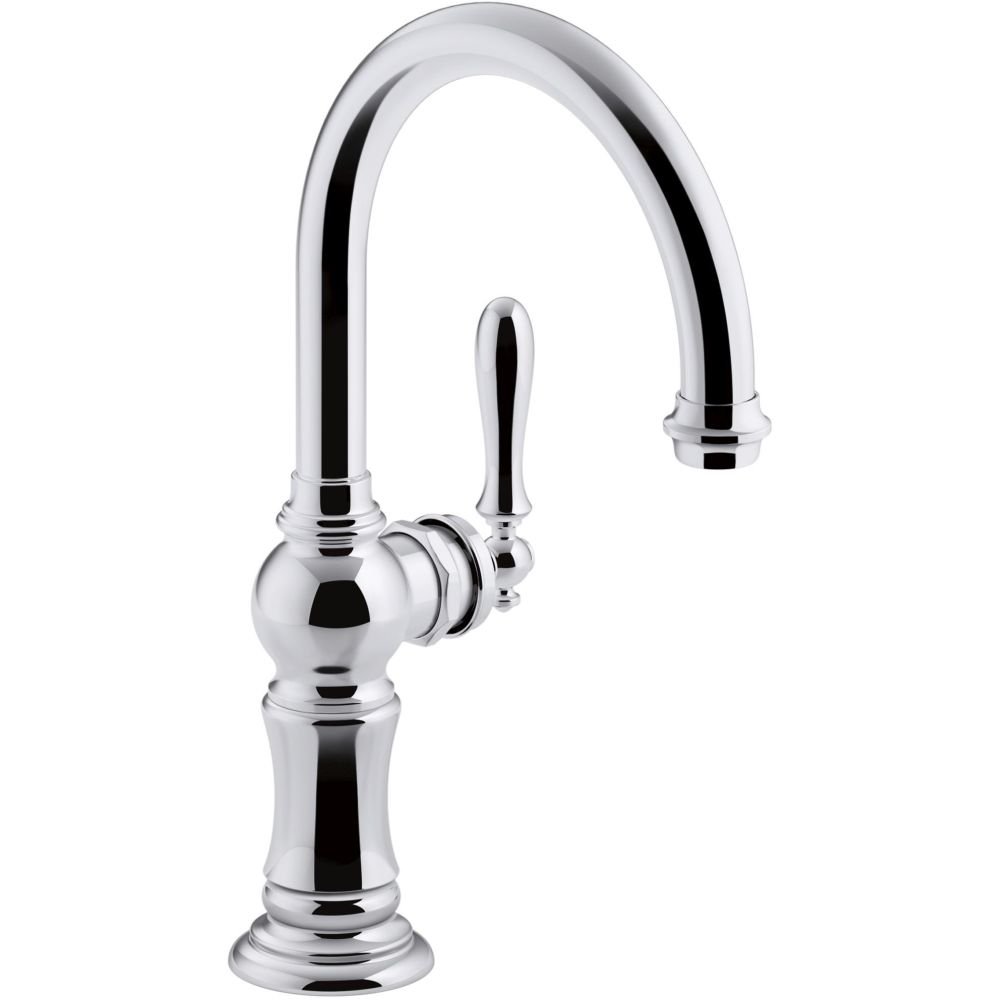Artifacts single-handle bar sink faucet with 13-1/16" swing spout, Arc spout design