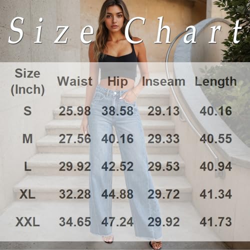 Woman Wide Leg Jeans High Waisted Raw Hem Baggy Jeans Trendy Stretchy Mom Jean Casual Denim Pants with Pockets3