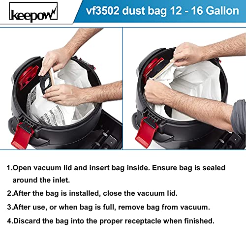iKEEPOW VF3502 High Efficiency Vacuum Dust Bags Compatible with Ridgid Wet / Dry Vacuum 1216