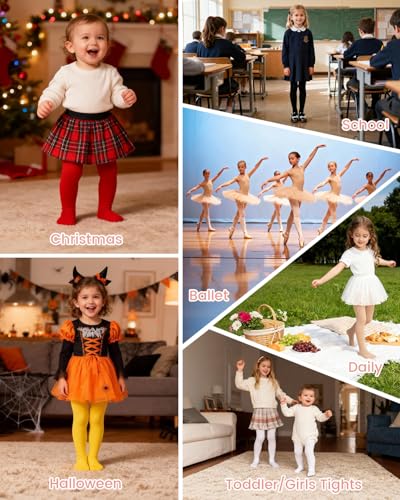 Image of Century Star 2 Pack Girls Soft Footed Ballet Toddler Tights | 90% nylon & 10% spandex for stretchy comfort. Suitable for school, playground, and cozy daily wear.