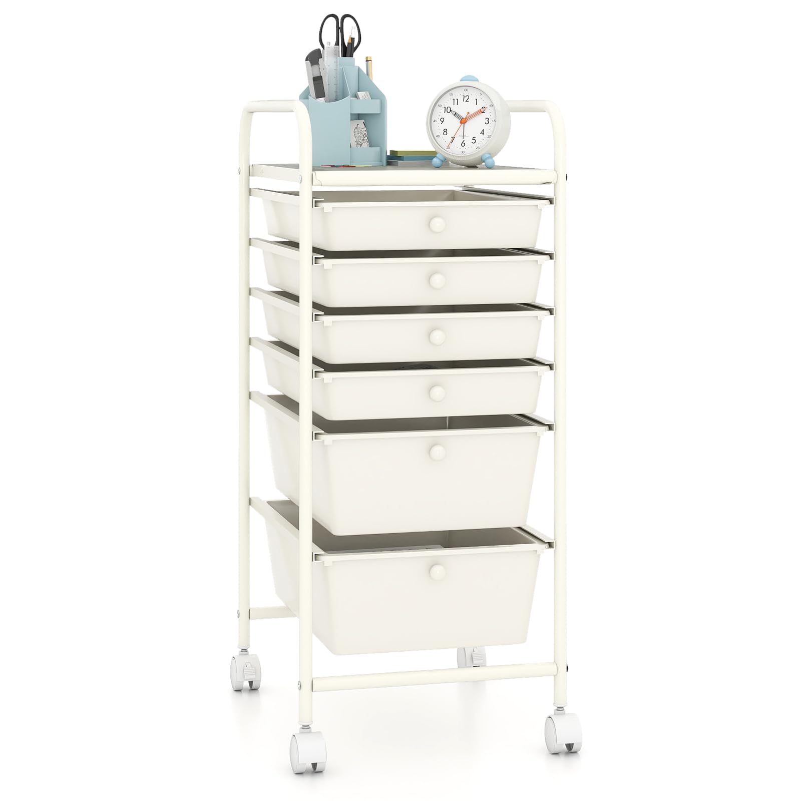 COSTWAY 6 Drawers Rolling Storage Cart, Home Office Stationary Utility Trolley with 4 Wheels, Multipurpose Mobile Organiser Shelving Unit for Makeup Beauty Salon (White) — image 1