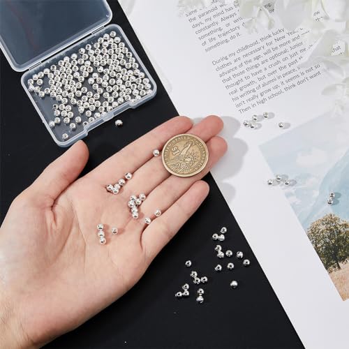 DICOSMETIC 200Pcs 925 Silver Plated 4mm Round Beads Smooth Round Brass Beads Metal Loose Beads Ball Spacer Beads for Jewelry Making DIY Crafts Hole: 1.6mm - Image 3