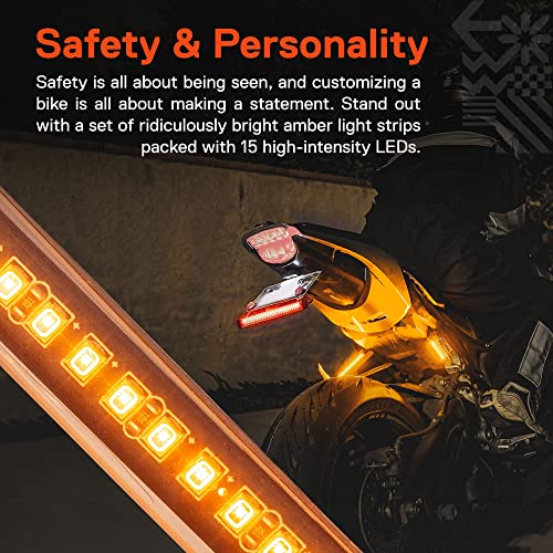 Image of True Mods 2pc 5 inch Amber LED Motorcycle Running & Turn Signal Tail Light Strip Kit [Waterproof] [Single Row] [50% DRL] [100% Blinker] Self Adhesive Surface Mount Flexible Front Fork Lamp for ATV Bike