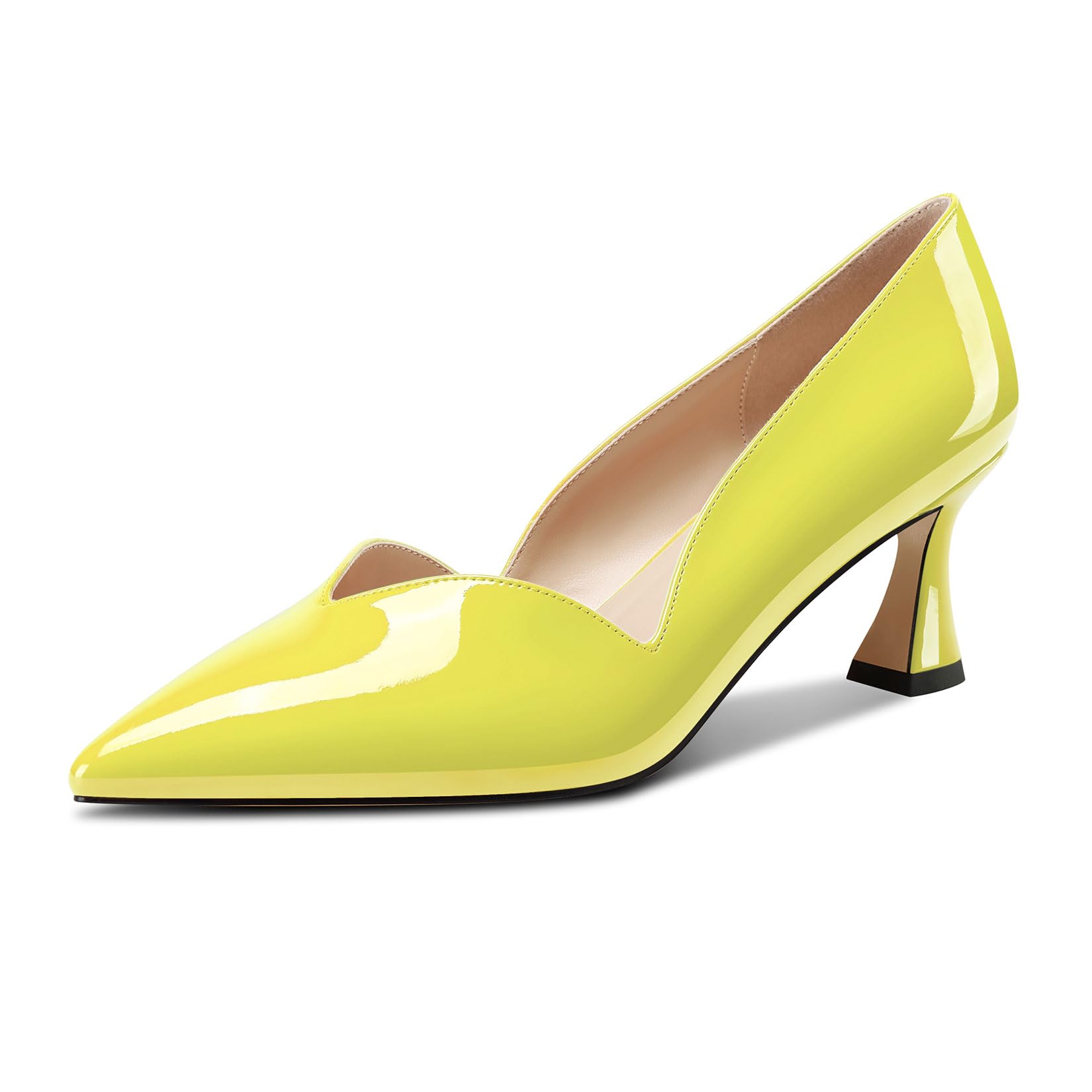 DearOnly Womens Mid Stiletto Heel Dress Slip-on Close Pointed Toe Pumps Cute Patent Leather Prom Casual Shoes 2.4 Inches Heels