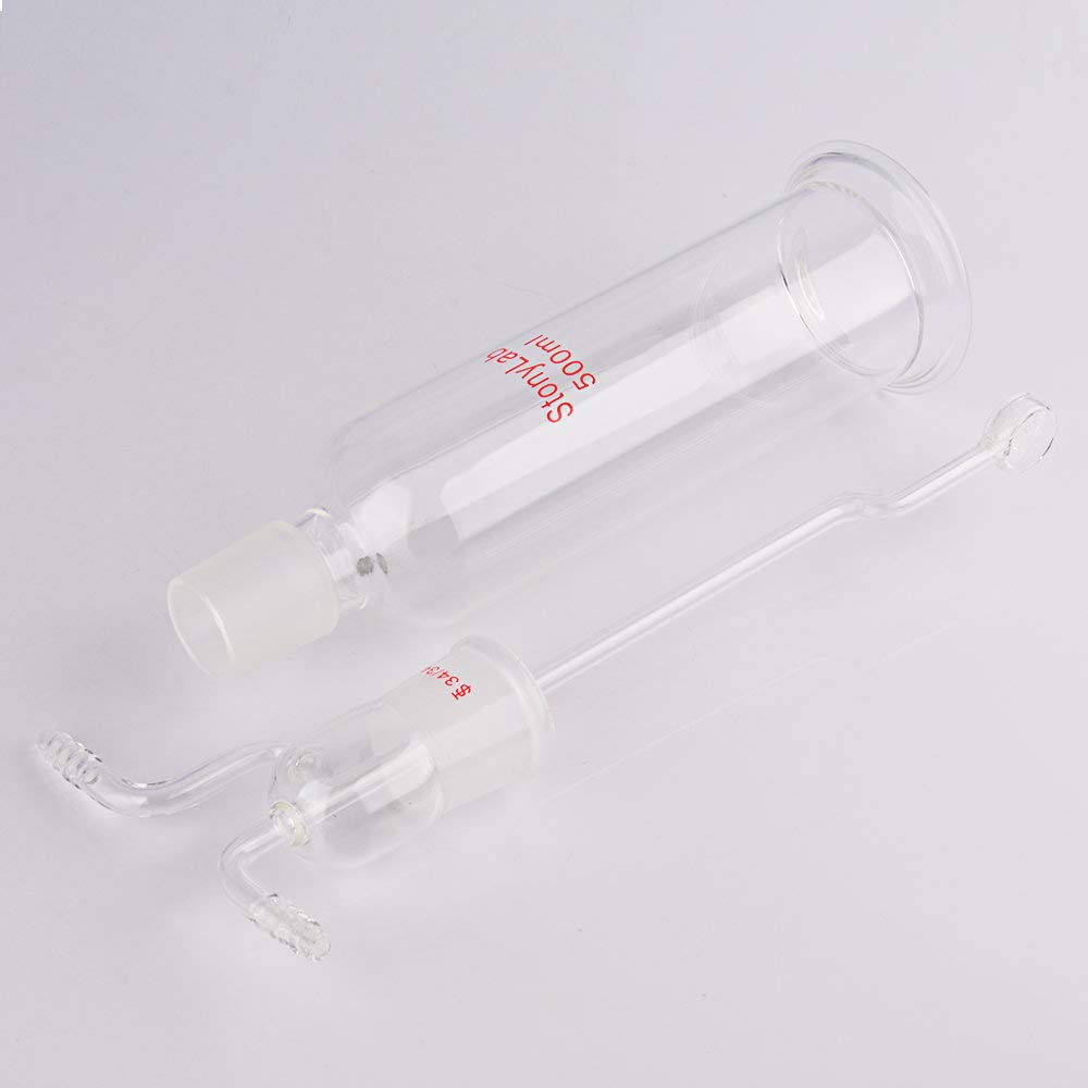 stonylab Bottiglia di Lavaggio del Gas, Vetro Borosilicato 34/34 Tappo Gas Gorgogliatore di Gas Bottiglia di Lavaggio con Disco Fritto e 8 mm di Ingresso OD/Tubi di Uscita, 500 ml