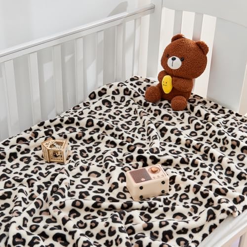 Image of Yurhap Leopard Print Baby Blanket Fleece Baby Blankets for Boys Girls, Ultra Soft Cozy Fluffy Infant Toddler Newborn Receiving Blankets for Crib Stroller, 30 inchx40 inch, Cream