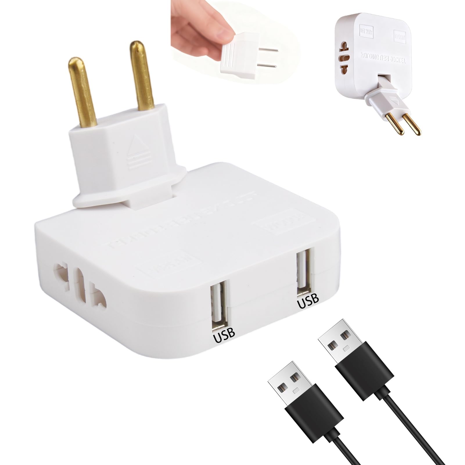 Platte stekkerdoos met USB USB-C adapter 220 V, Amerikaanse en