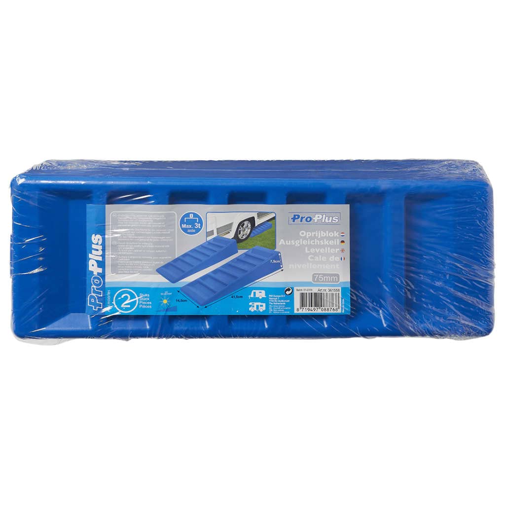 Seguridad y seguridad del vehículo - Piezas y accesorios del vehículo - ProPlus Juego de niveladores de caravana de 2 piezas, 75 mm, plástico azul
