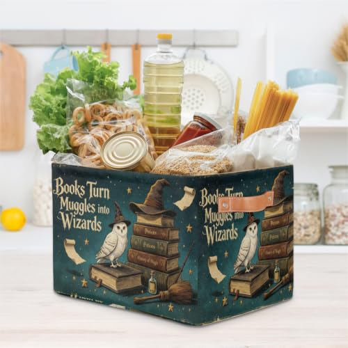 Image of Nursery Decor Baby Basket Large Blue Hat Wand Basket Owl Kid Gift Collapsible Book Shelf Clothes Rectangle Toy Bin 15 inchx11 inchx9.5 inch