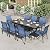 HERA'S HOUSE Extendable Patio Table and Chairs Set for 8, 9 Pieces Outdoor Dining Set, Rectangular Metal Dining Table with 8 x Chairs for Deck Lawn Garden Porch, Blue