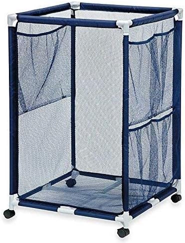 Essentially Yours Rolling Pool Storage Organizer Bin, Large, (25.4" W x 25.4" L x 40" H), Blue/White Style 417227