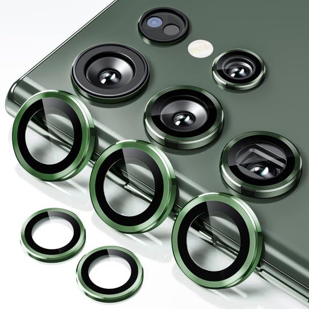 DIZORO Compatible for Samsung Galaxy S23 Ultra Camera Lens Protector Accessories Cover Camera Screen Protector Tempered Glass Metal Case – Green