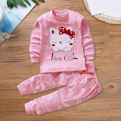 Baby Girls 2 Piece Cartoon 𝗣ajamas Long Sleeve Snug Fit 𝗣ajama Cat Print 𝐒leepwear 𝗟oungewear Warm 𝗣js for Kids3