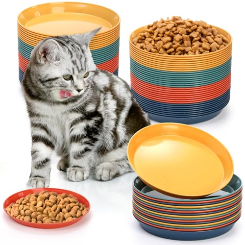 WUWEOT-32-Pack-Whisker-Fatigue-Relief-Cat-Bowls-6-Inch-Shallow-Round-Cat-Food-Dish-Wheat-Straw-Wide-and-Short-Legged-Wet-Feeding-Bowls-for-Kittens-and-Short-Legged-Cat