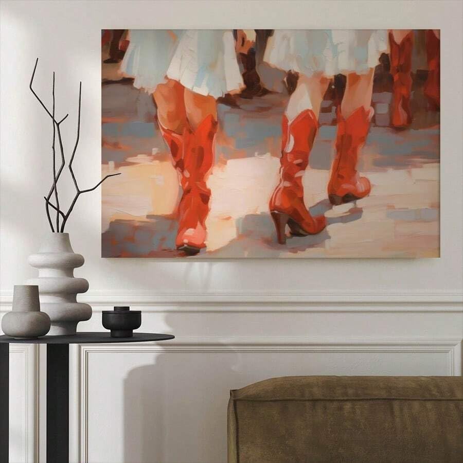 Toile cowgirl bottes rouges style western : comment réveiller un mur blanc triste 70x100