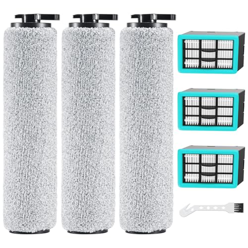 Image of 6-pack 3831 Vacuum Cleaner Brush Roll+ Filter Replacement Parts for Bissell Crosswave HF2 /3845N /3831 Floor Scrubber, 3 Brush Rolls+3 Filters