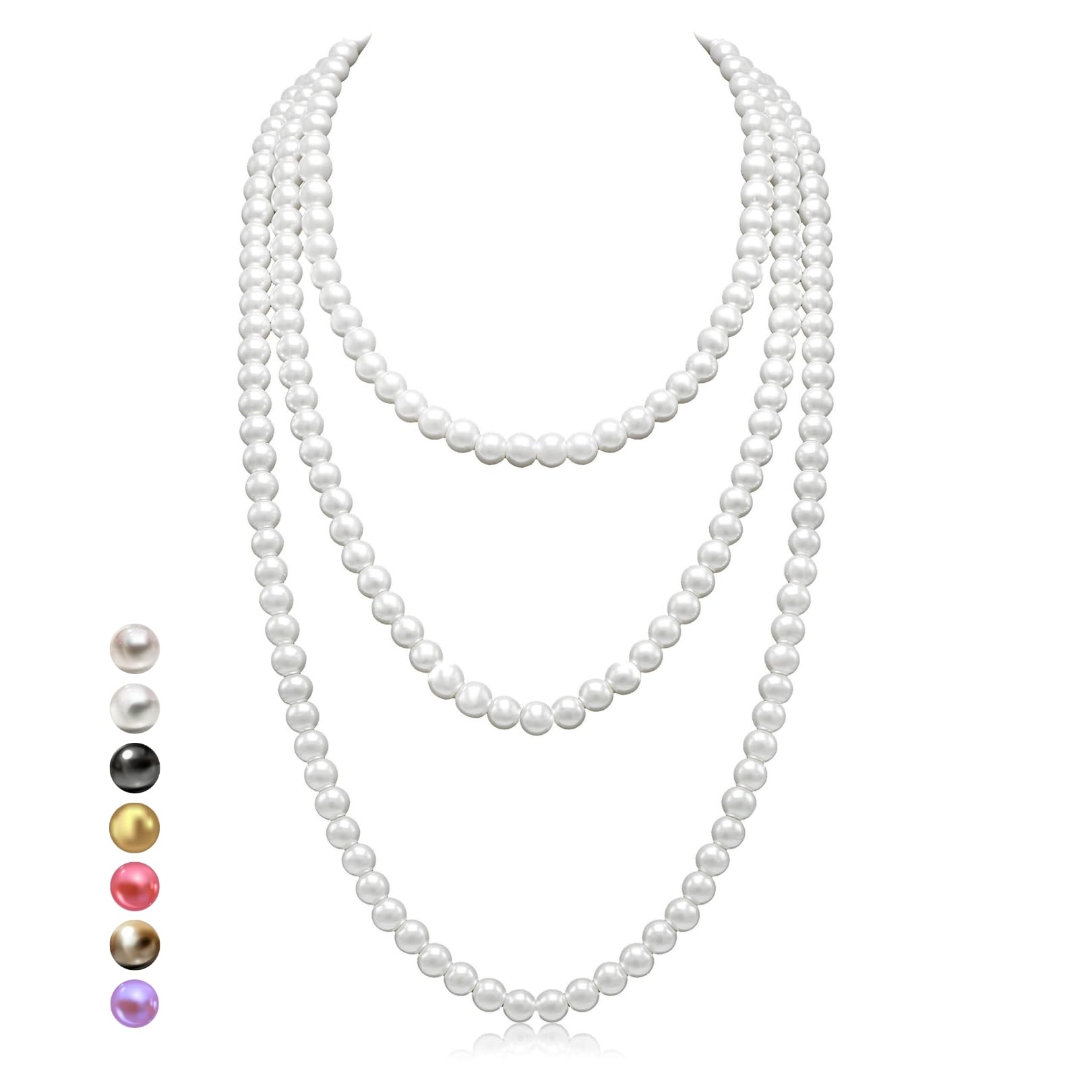 HALUKAKAH1920s Long Pearl Necklace for Women - Exquisite Natural Cultured Pearls - Luxurious 8mm Strand with Timeless Elegance - Length 150cm/180cm - Perfect for Special Occasions