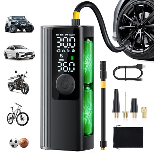 Tire Inflator Portable Air Compressor, 3X Faster Inflation Cordless Air Pump for Car Tires with Digital Pressure Gauge/LED Light, 150PSI Tire Pump with Auto Shut-Off for Car, Motorcycle, Bicycle, Ball