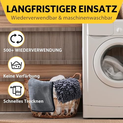 KEYAYE Autopflege Set mit 3 Stück Mikrofasertücher Auto & 2er Mikrofaser Waschhandschuh, 600 GSM Auto Trockentuch zum Kratzfreien Trocknen & Polieren, Extra Saugstark und Schonend Weich, 40x30cm